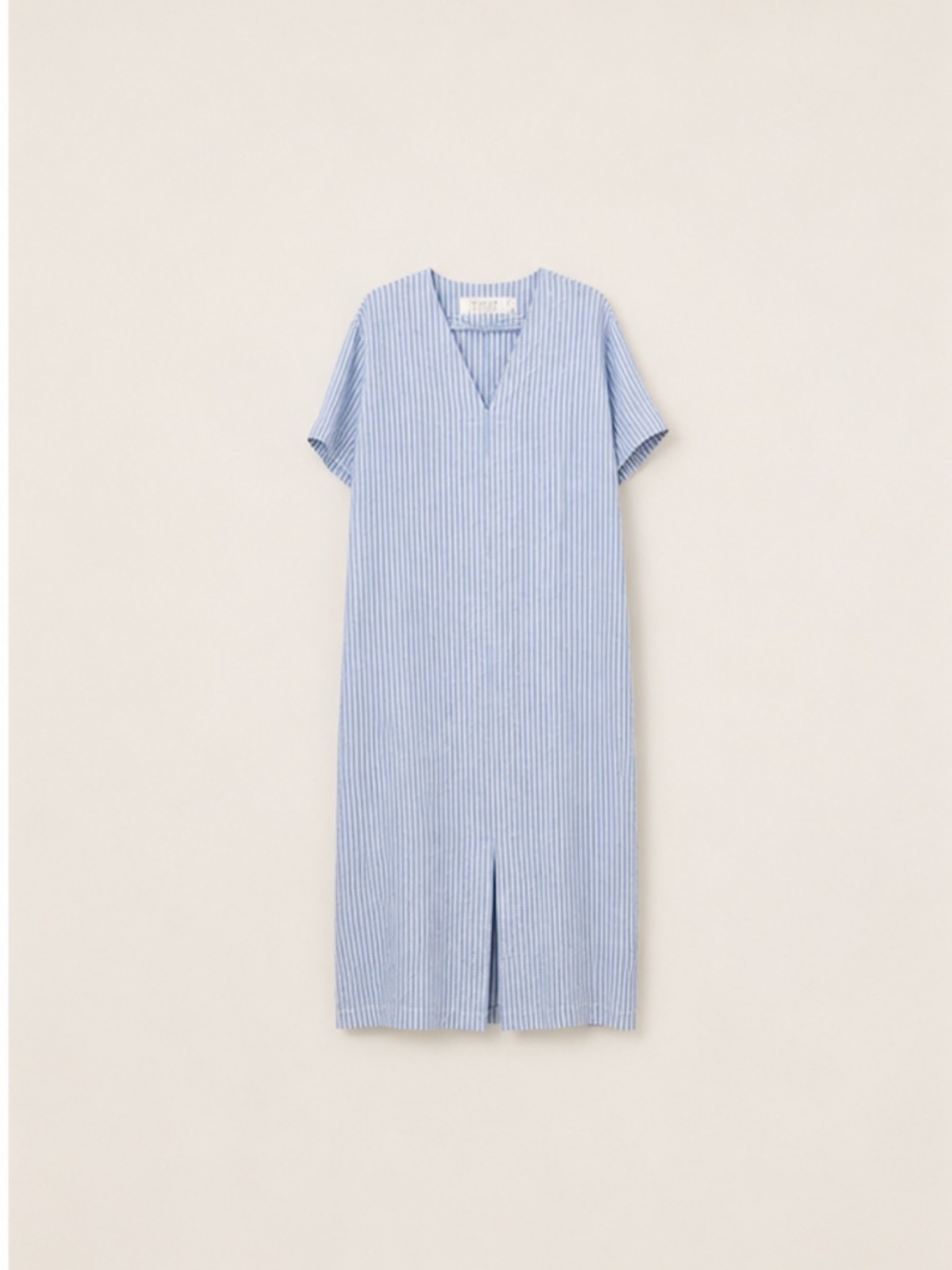 Contemporaine Blue Striped Chambray Linen Midi Dress S